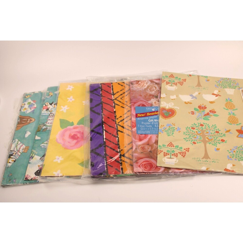 Lot Of 6 NOS Packs Of Vintage Wrapping Paper 2 Sheets Each Floral And Ducks